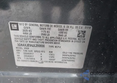 2018 Chevrolet Equinox Lt from USA, damaged, VIN 3GNAXJEV4JL280656